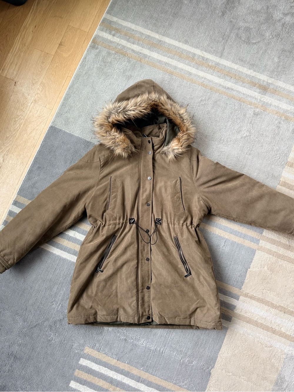 RAINFOREST Olive Hooded Parka with Faux-Fur Trim